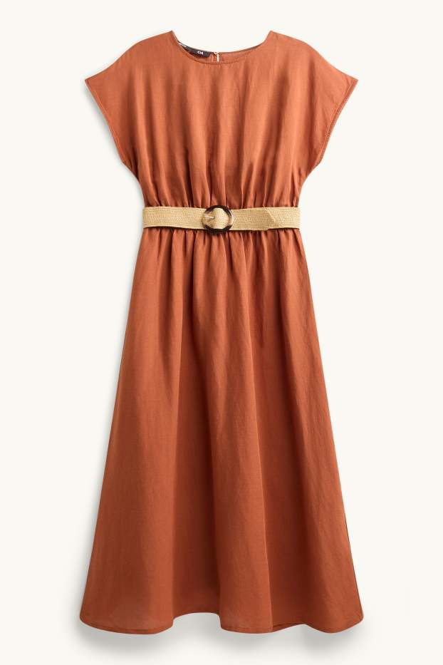 Damen - Fit & Flare Kleid mit Gürtel - Leinen-Mix - terracotta