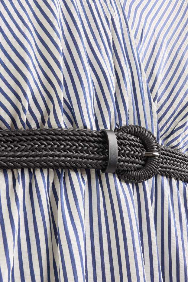 Damen - Kleid mit Gürtel und V-Ausschnitt - gestreift - blau