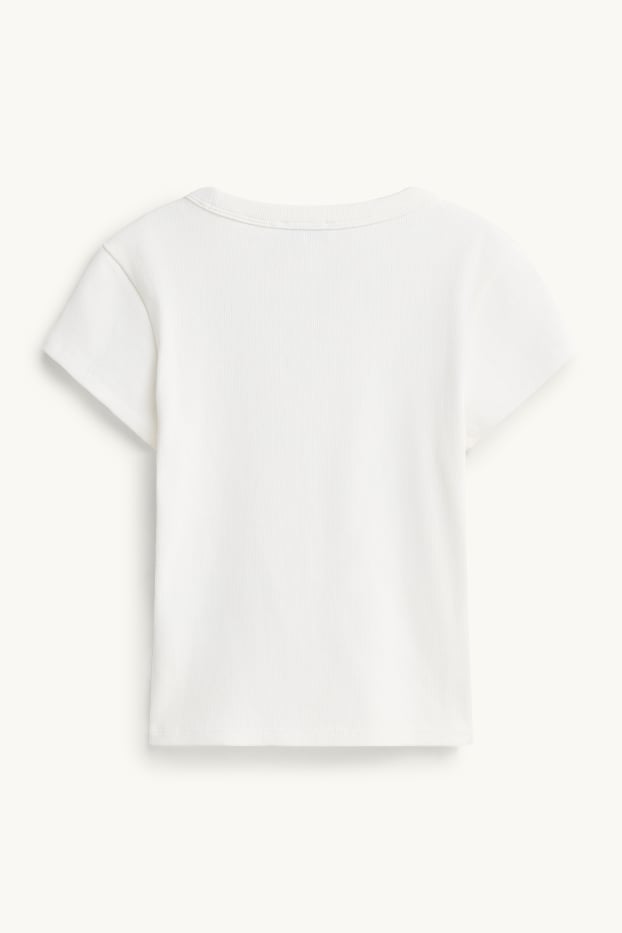 Donna - T-shirt corta - slim fit - a costine - bianco