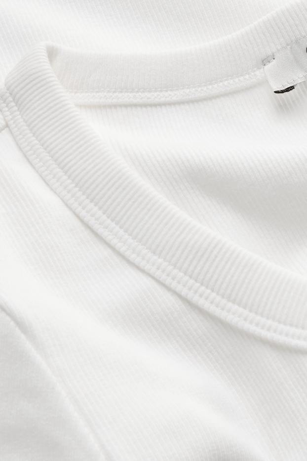 Donna - T-shirt corta - slim fit - a costine - bianco