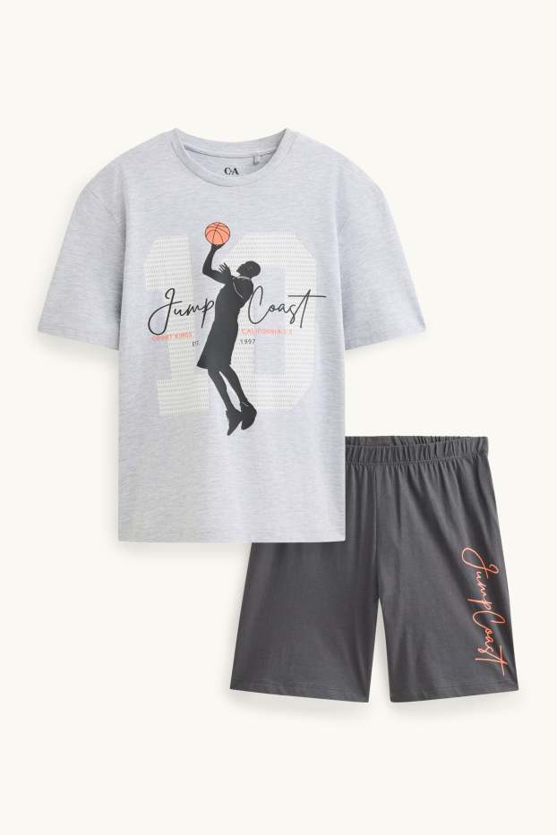 Kinder Buben - Basketball - Shorty-Pyjama - 2 teilig - grau