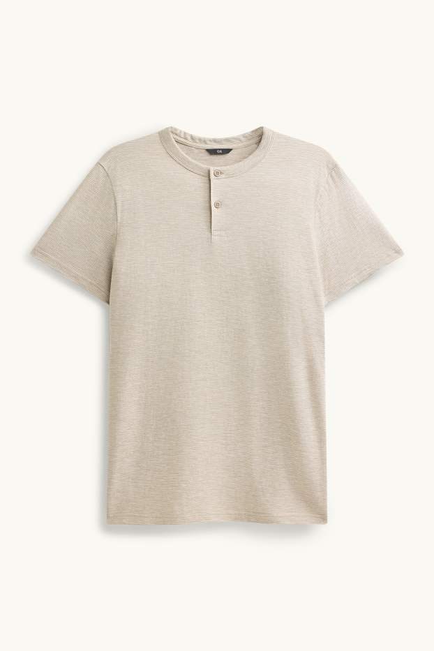 Heren - T-shirt - regular fit - gestreept - lichtbruin