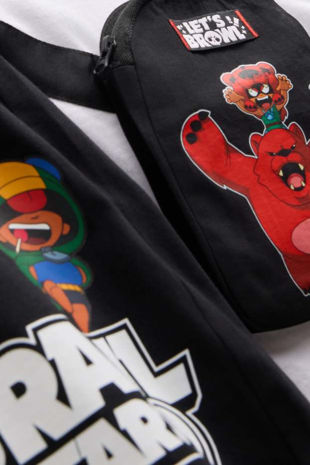 Nen - Brawl Stars - conjunt - samarreta de mànigues curtes i pantalons curts de xandall - 2 peces - negre/blanc