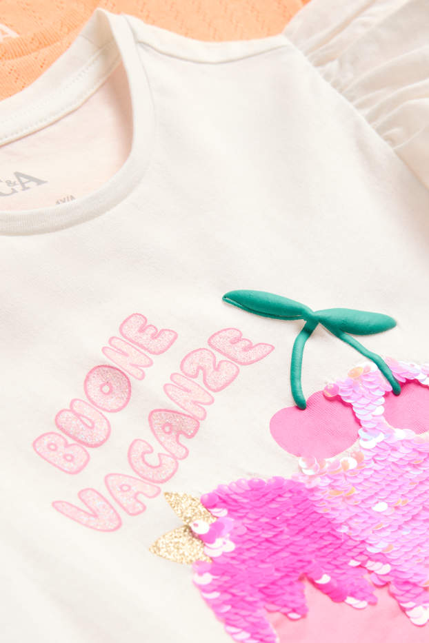 Enfants filles - Lot de 2 - glace et cerise - T-shirt - blanc / orange