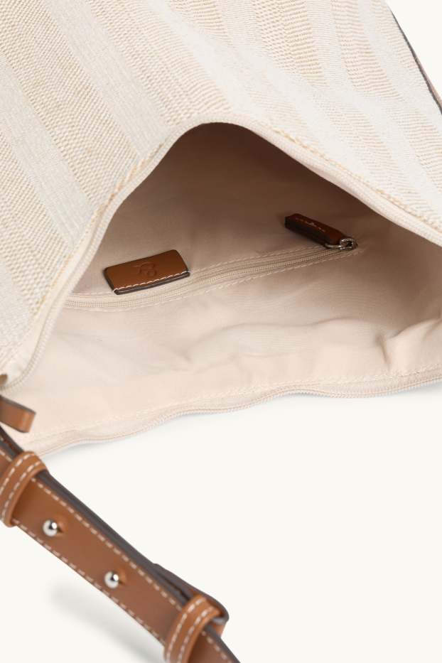 Donna - Borsa da portare a spalla - a righe - beige