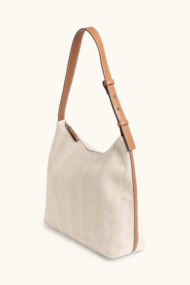 Donna - Borsa da portare a spalla - a righe - beige