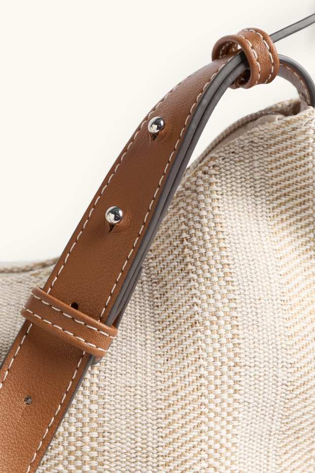 Donna - Borsa da portare a spalla - a righe - beige