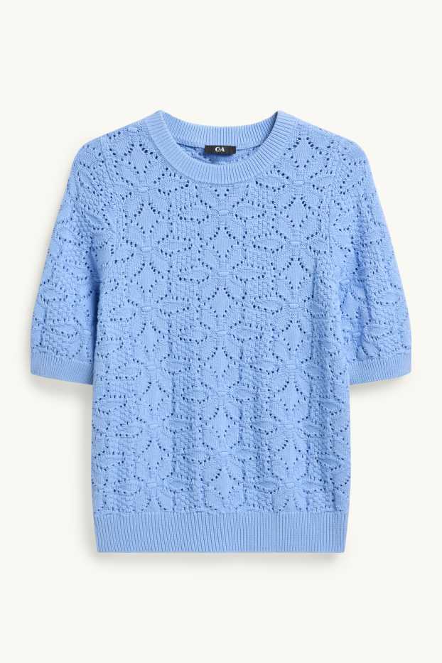 Damen - Strickpullover - kurzarm - blau