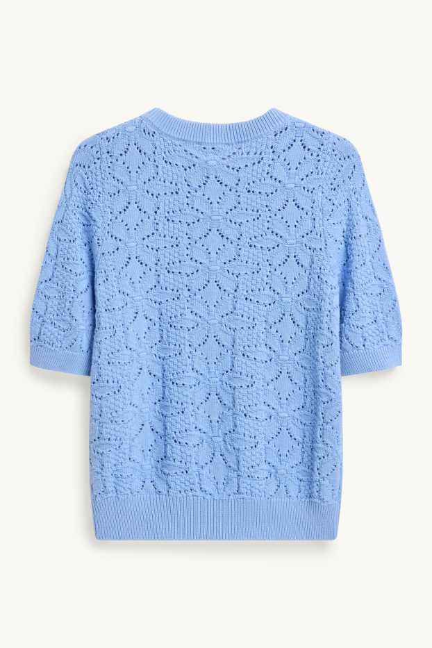 Damen - Strickpullover - kurzarm - blau