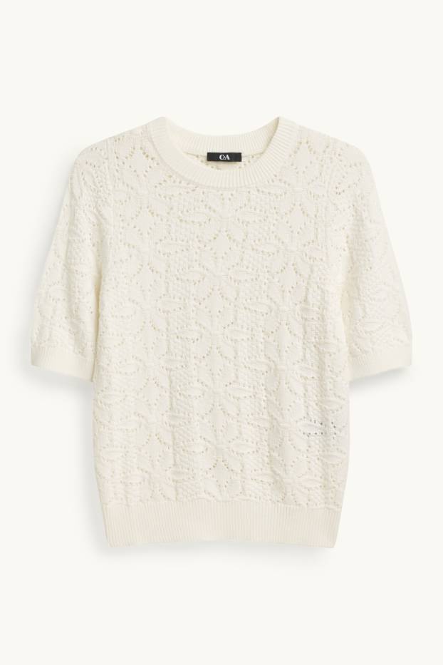 Women - Knitted jumper - short sleeve - white