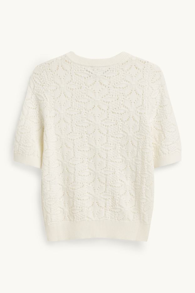 Women - Knitted jumper - short sleeve - white