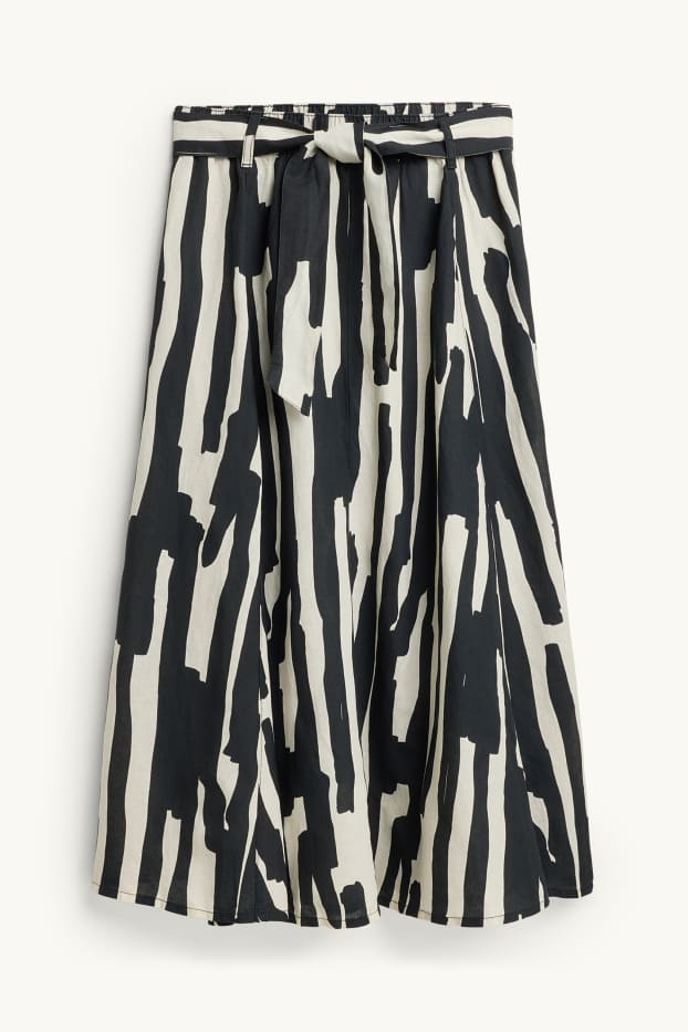 Dames - Rok met ceintuur - linnenmix - met patroon - zwart / wit