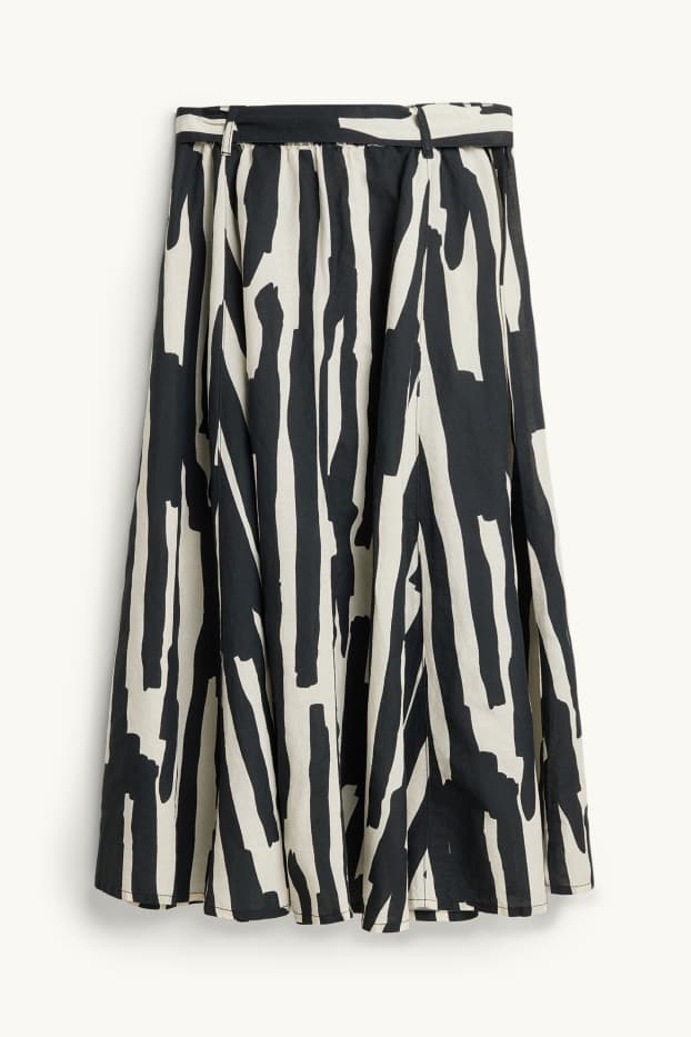 Dames - Rok met ceintuur - linnenmix - met patroon - zwart / wit