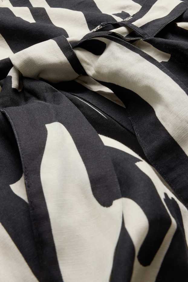 Dames - Rok met ceintuur - linnenmix - met patroon - zwart / wit