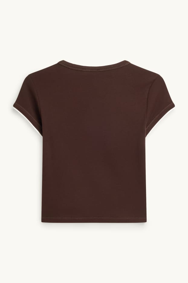 Damen - T-Shirt - Slim Fit - 2-in-1-Look - braun