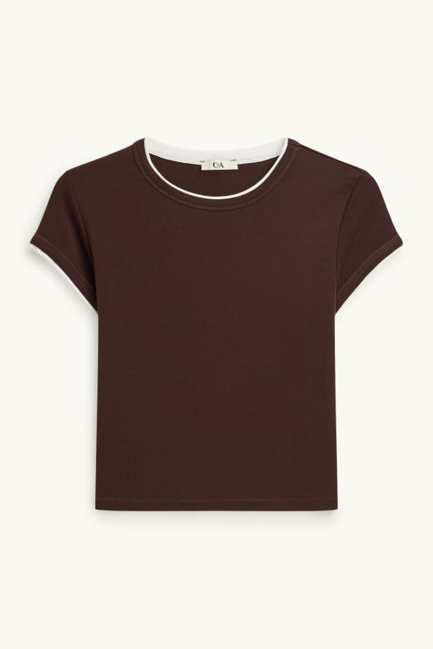 Damen - T-Shirt - Slim Fit - 2-in-1-Look - braun