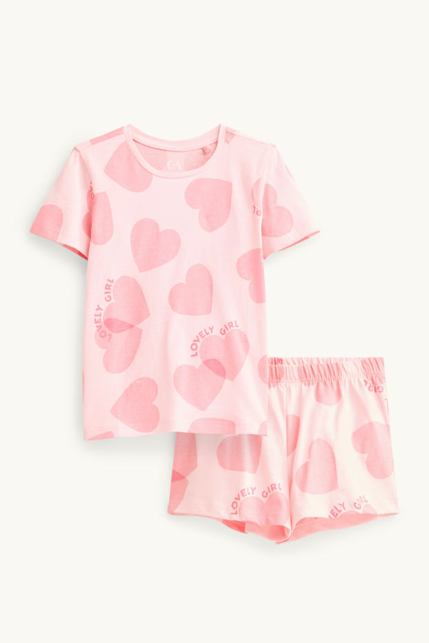 Copii - Fete - Inimă - pijama scurtă - 2 piese - roz