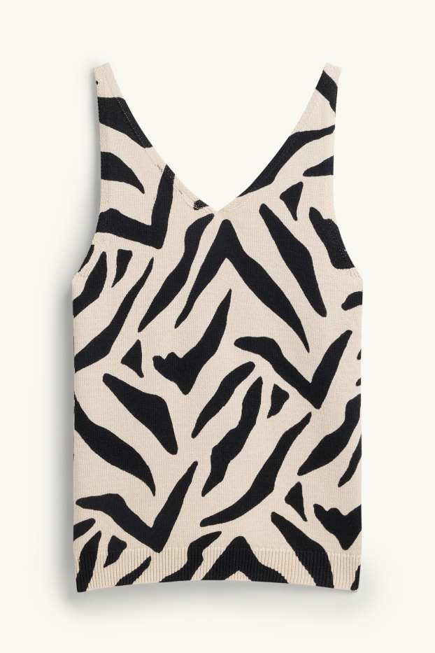 Femei - Top tricotat cu decolteu în V - cu model - negru / nej