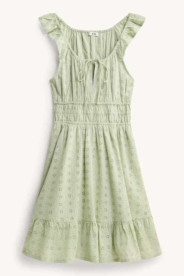 Donna - Vestito - broderie anglaise - verde chiaro