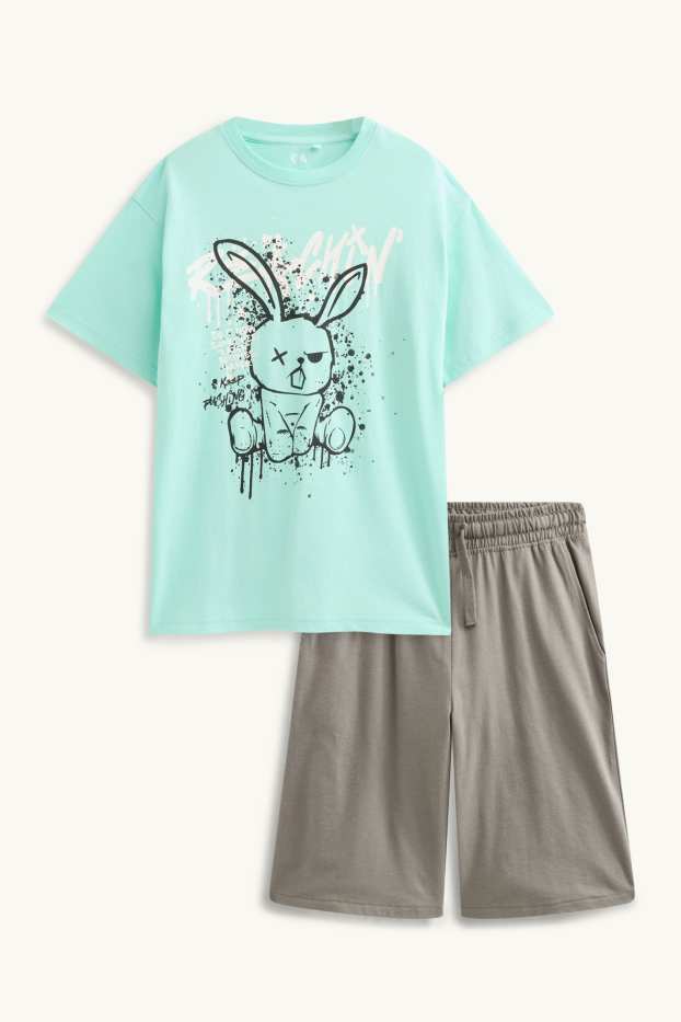 Copii - Băieți - Iepure - set - tricou cu mânecă scurtă și pantaloni scurți - 2 piese - turcoaz