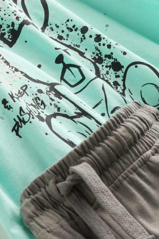 Copii - Băieți - Iepure - set - tricou cu mânecă scurtă și pantaloni scurți - 2 piese - turcoaz