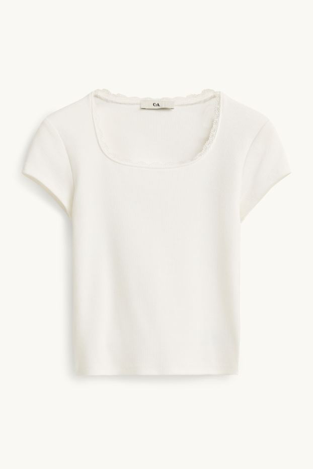 Kinder Mädchen - Kurzarmshirt - gerippt - weiß