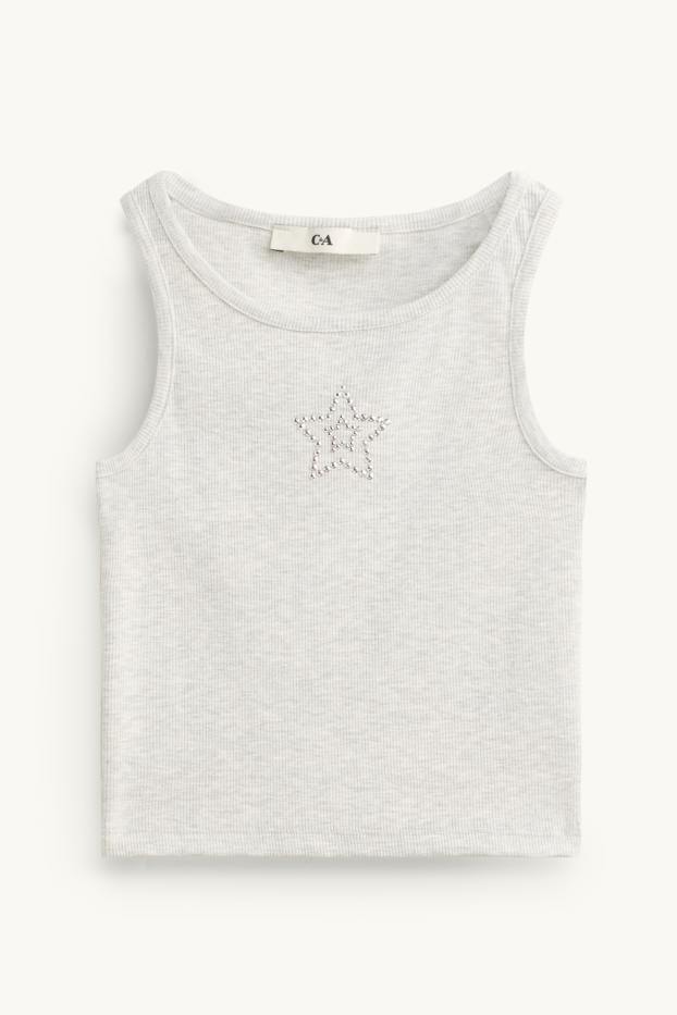 Děti - dívky - Hvězda - top se štrasovými kamínky - žebrovaný - světle šedá