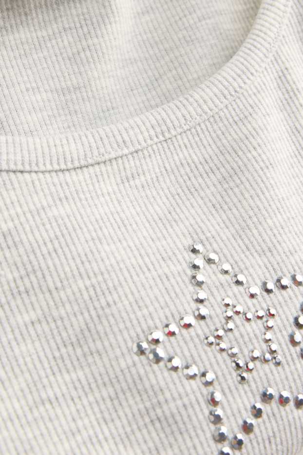 Děti - dívky - Hvězda - top se štrasovými kamínky - žebrovaný - světle šedá