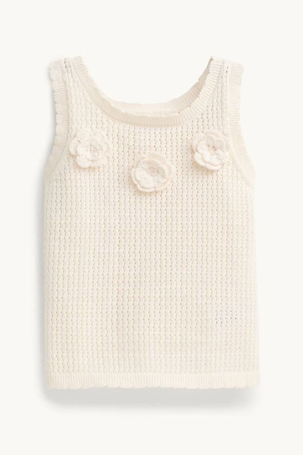Miminka - dívky - Květiny - top pro miminka s háčkovanými aplikacemi - krémové barvy
