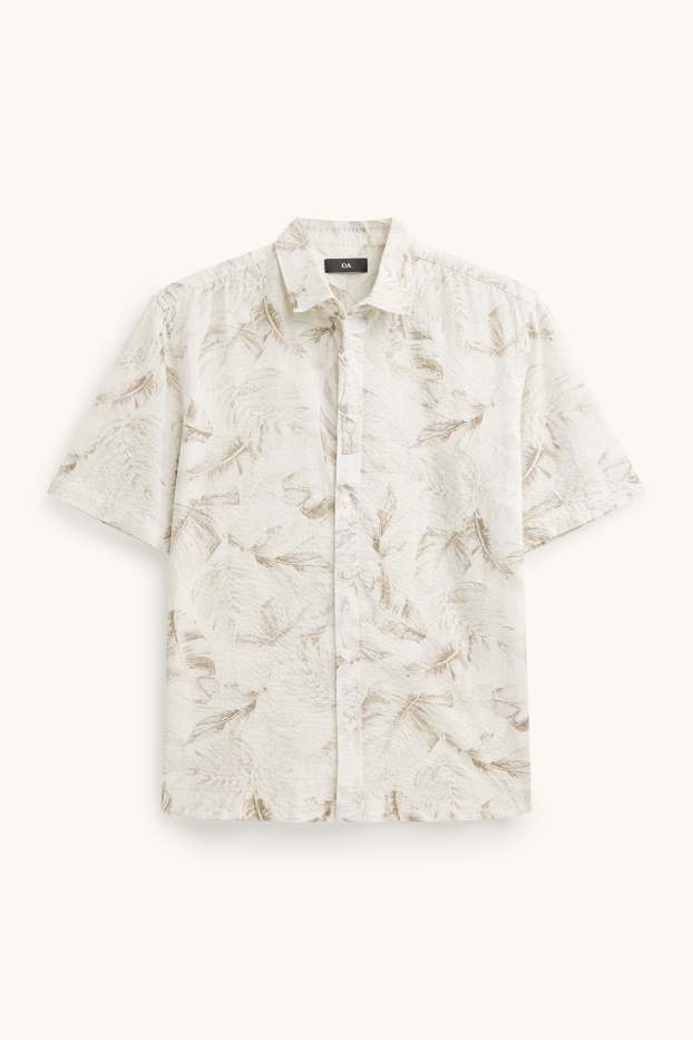 Pánské - Košile - regular fit - kent - se vzorem - bílá/béžová