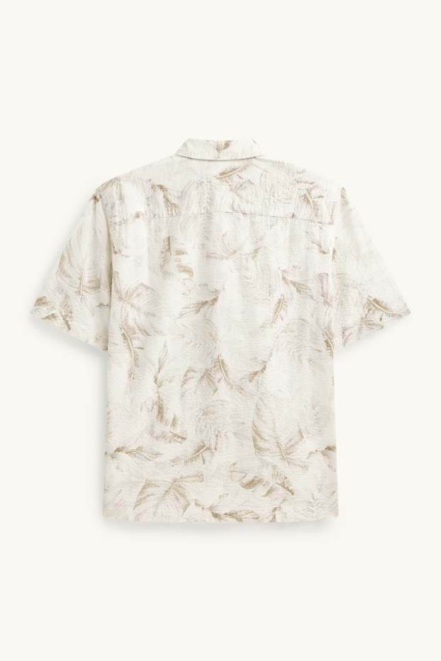 Pánské - Košile - regular fit - kent - se vzorem - bílá/béžová