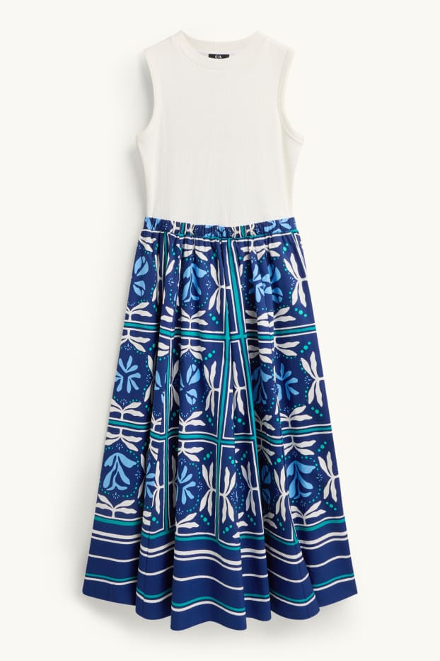 Dames - Fit & flare-jurk - met patroon - blauw / wit