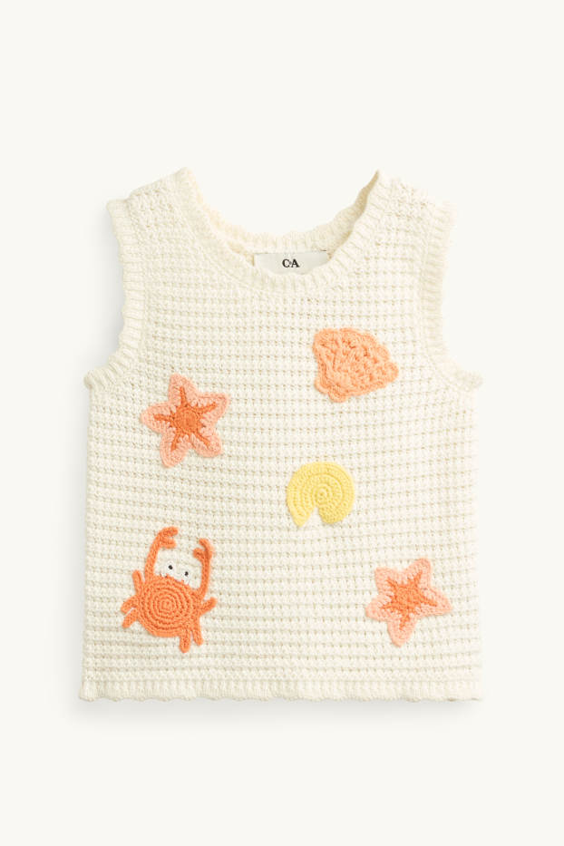 Kinder Mädchen - Muschel, Seestern, Krabbe - Crochet-Top - weiß