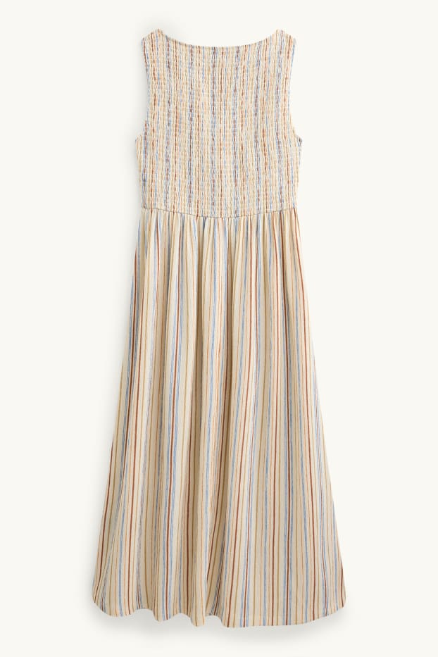 Women - Fit & flare dress - striped - textured - smocked - yellow