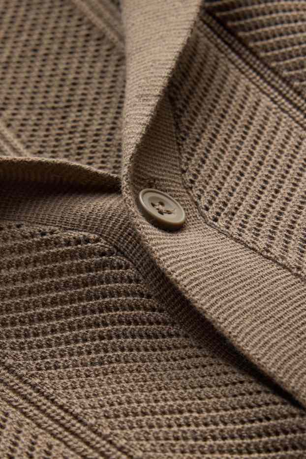 Herren - Strick-Hemd - Regular Fit - Reverskragen - stukturiert - braun