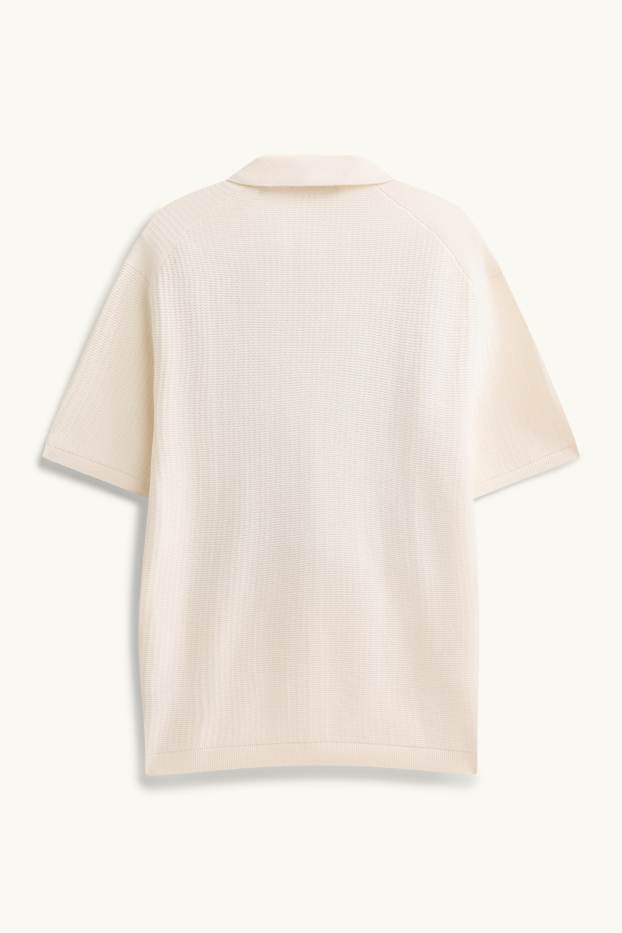 Heren - Gebreid poloshirt - relaxed fit - met structuur - crème wit