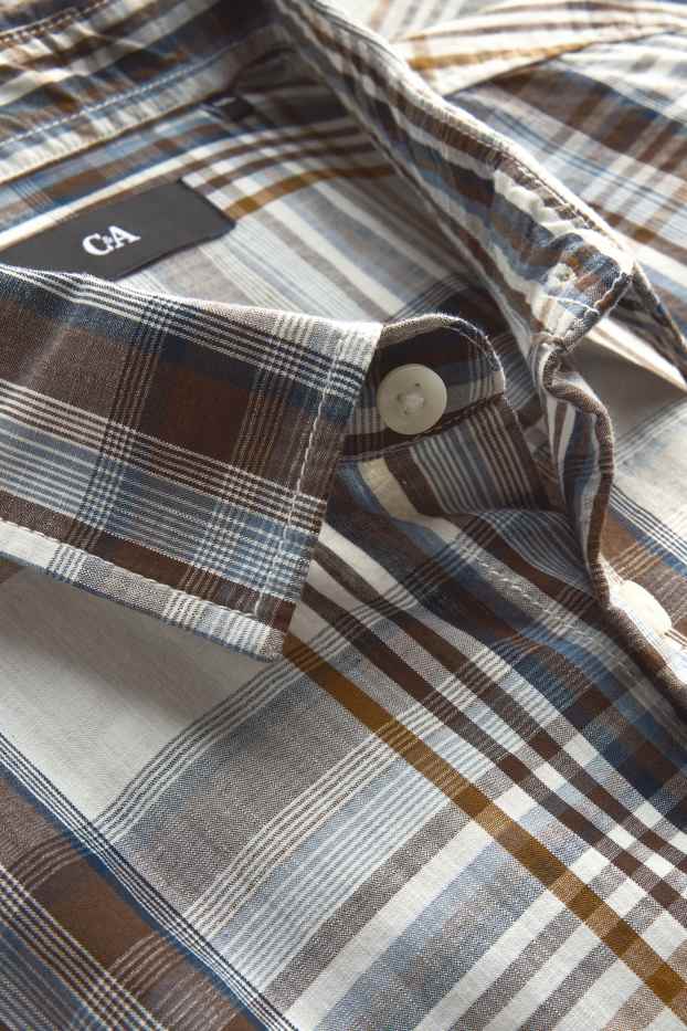 Hommes - Chemise - regular fit - col kent - à carreaux - marron