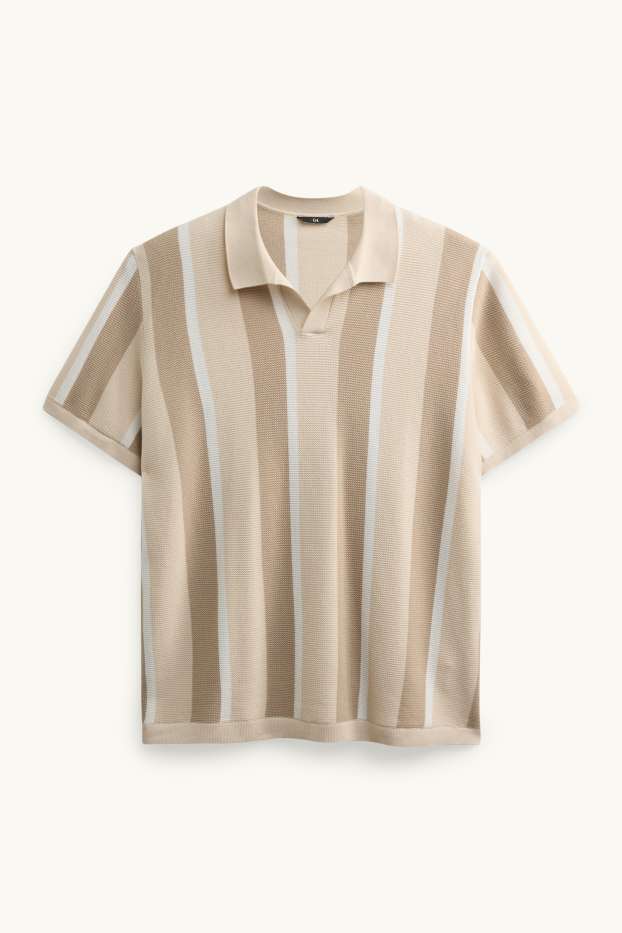 Hommes - Polo en maille - regular fit - à rayures - finition texturée - beige