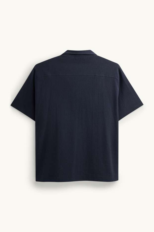Hombre - Camisa - regular fit - cuello solapa - con textura - azul oscuro