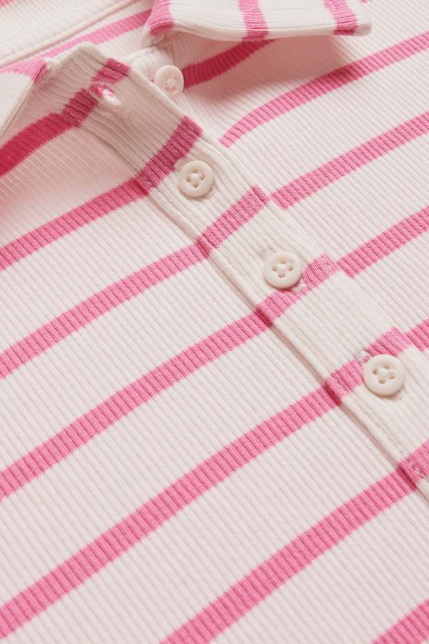 Women - Polo shirt - regular fit - ribbed - striped - white / pink