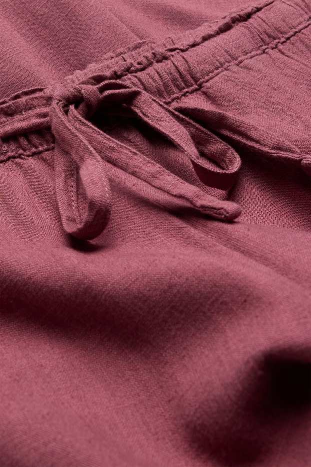 Mujer - Pantalón de tela con parte de lino - mid waist - loose fit - rojo oscuro