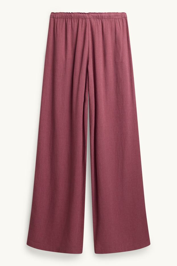 Mujer - Pantalón de tela con parte de lino - mid waist - loose fit - rojo oscuro