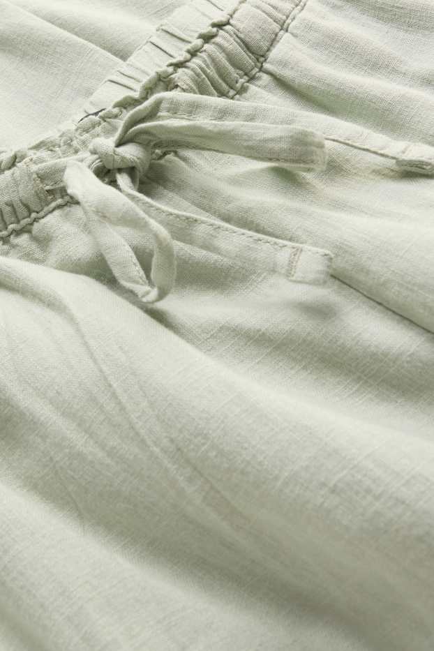 Mujer - Pantalón de tela con parte de lino - mid waist - loose fit - verde