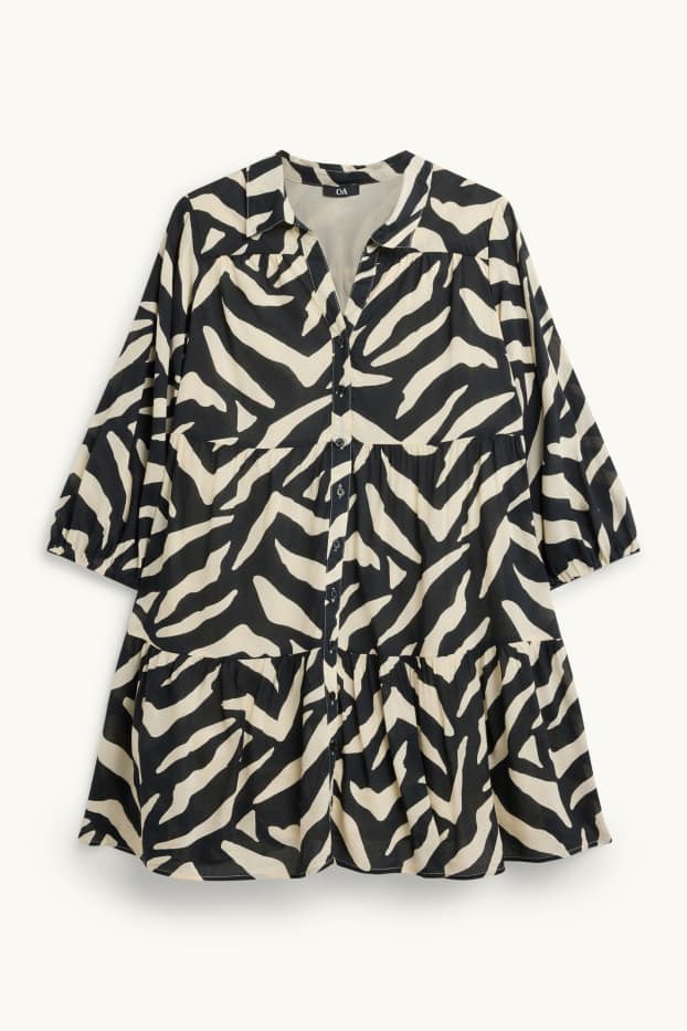 Damen - A-Linien Kleid - gemustert - weiß / schwarz