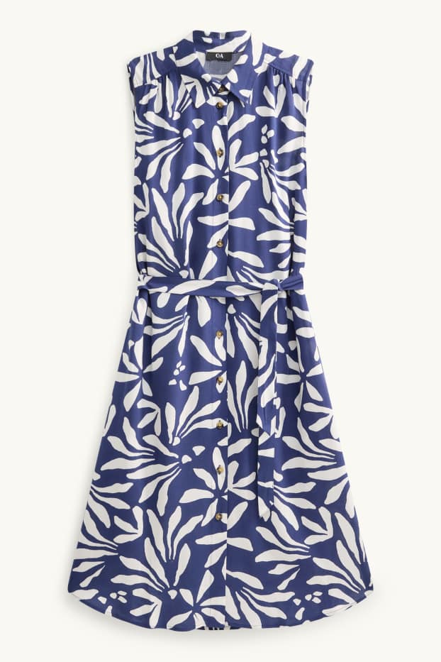 Femmes - Robe en viscose - à fleurs - bleu / blanc