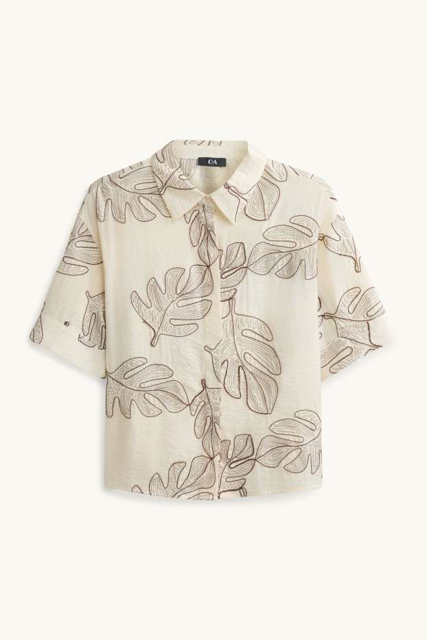 Mujer - Blusa camisera - estampada - crema