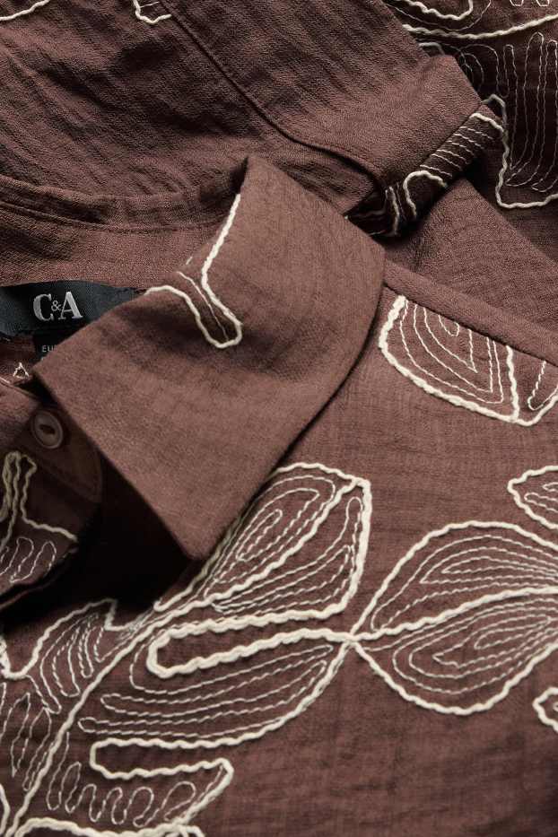 Mujer - Blusa camisera - estampada - marrón