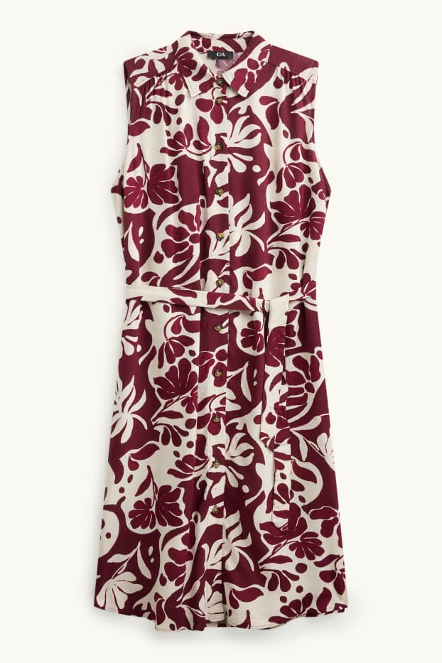 Donna - Vestito di viscosa - a fiori - bianco / rosso