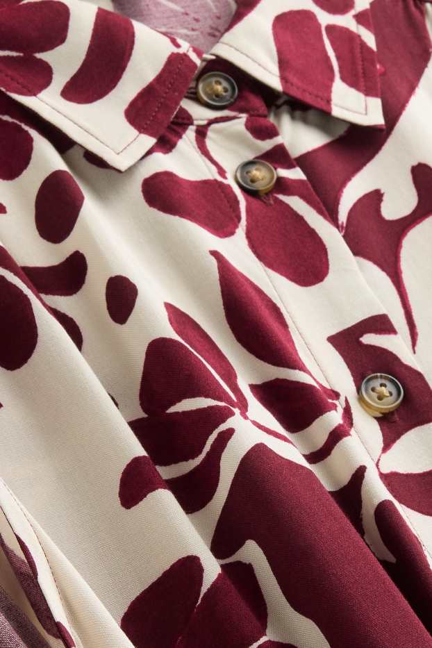 Donna - Vestito di viscosa - a fiori - bianco / rosso