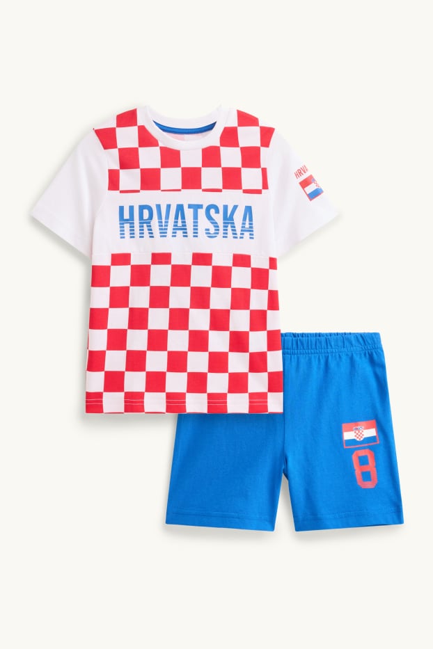 Kinder Buben - Kroatien - Shorty Pyjama - 2 teilig - rot / blau
